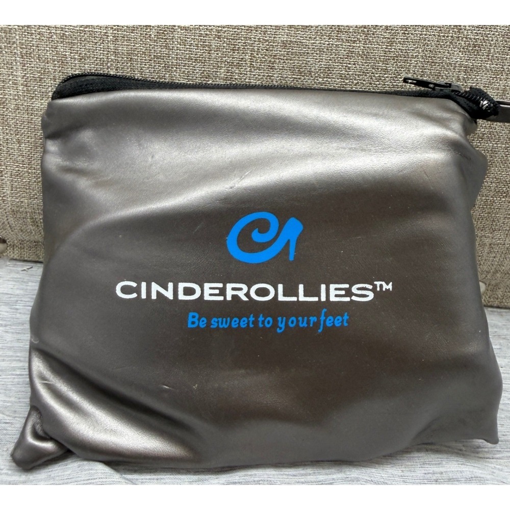 Cinderollies Foldable Ballet Flats Pewter Metallic Size 10-11 With Pouch NEW